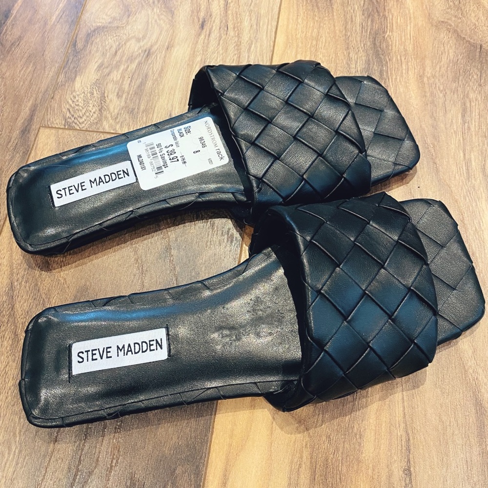 Black Woven Leather Steve Madden Sandals